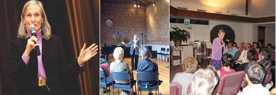 Louise speaking in front of audiences